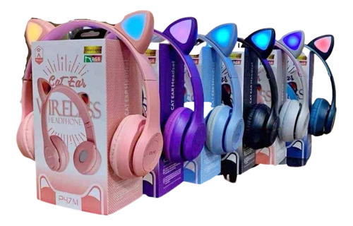 Auriculares Inalambricos Bluetooth Luces Orejas Gato P47 Gr