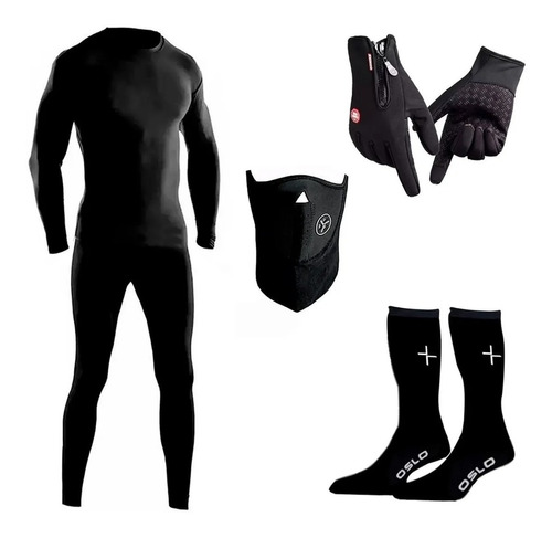 Conjunto Termico + Guantes Con Cierre + Cuello + Medias Fas