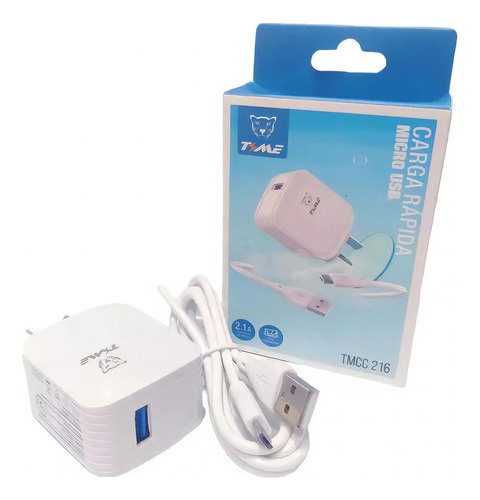 Cargador 220v Usb 2.1a + Cable Micro Usb Carga Rápida Color Blanco