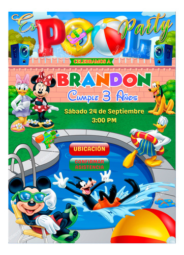 Mickey Mouse Pool Party Invitación Interactiva Con Botones