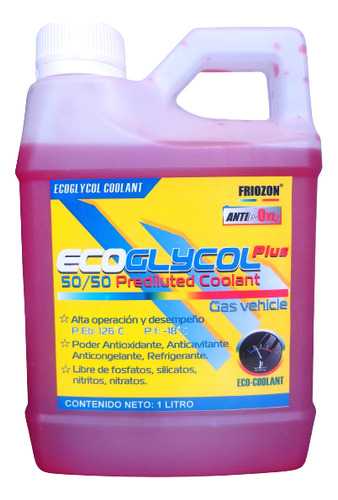 Refrigerante Radiador Sistema A Gas Ecoglycol 50/50 Rojo Lit