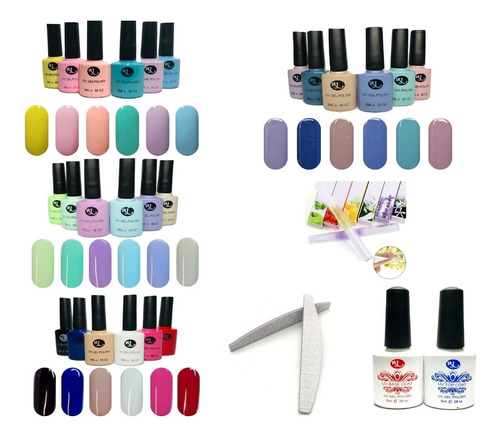 Kit Gel Semipermanente 4 Gamas+base+top+lima+aceite, Esmalte