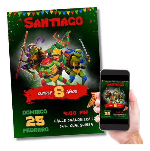 Invitación Digital Tortugas Ninja Cumpleaños Fiesta