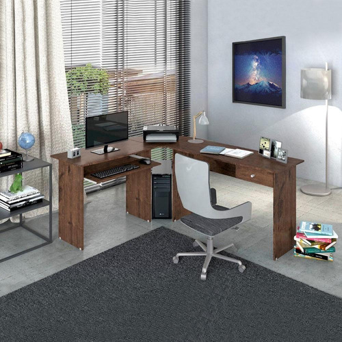Mesa Para Computador Escrivaninha Completa Tabaco