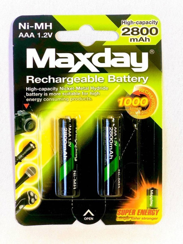 Pack De 2 Pilas Recargables Maxday Aaa 2800mah