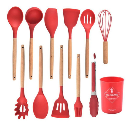 Kit Jogo Utensilios Para Cozinha 12pcs Colheres Silicone