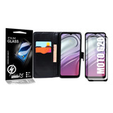 Película Vidro 3d + Capa Carteira Preta Para Moto G20 6.5