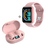 Kit Smartwatch Relógio Inteligente + Fone De Ouvido Sem Fio Cor Da Pulseira Rosa/rosa