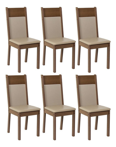 Kit 6 Cadeiras 4280 Madesa  Rustic/crema/sintético Bege