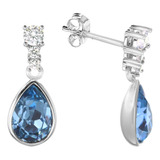 Aros De Plata 925 Gota Cristal Azul Cielo Swarovski® Element