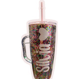 Paquete 7 Vasos Glitter Personalizados Con Asa Y Popote Moda