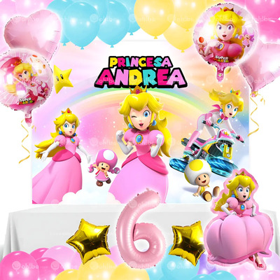 Kit Decoración Fiesta Princesa Peach - Globos Peach + Lona
