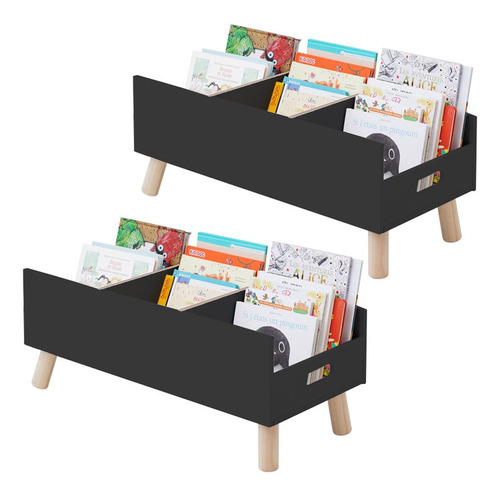 Kit 2 Porta Livros Revisteiro Infantil De Chão - 40cm Preto