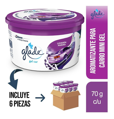 6 Pz - Glade Mini Gel Car Aromatizante 70gr Lavanda Marina