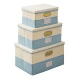 3pcs Cajas Almacenamiento Plegables Con Tapa Azul