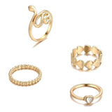 Set X4 Anillos Serpiente Oro Cristal