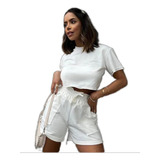 Conjunto Feminino Cropped + Shorts Moletinho