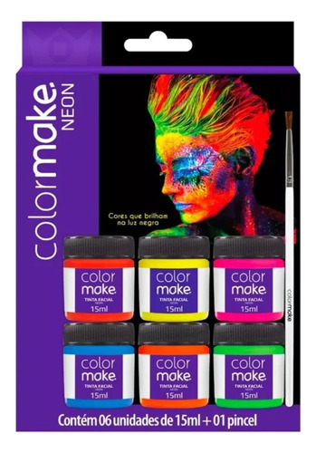 Kit De 6 Tintas Liquida Neon Rosto Corpo Colormake Carnaval