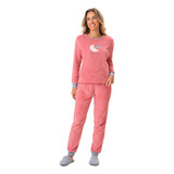 Pijama Feminino Peludinho Fleece Ted Fechado Manga Longa