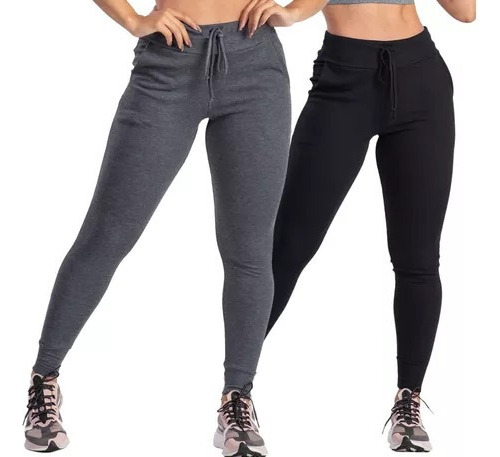 Kit 2 Calça Feminina Ribana Canelada Inverno Tipo Moletom