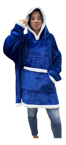 Moletom Cobertor De Mangas Hoodie Adulto Azul Marinho