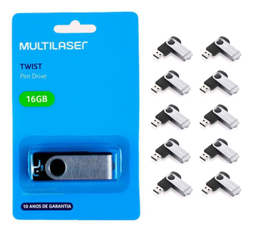 Kit 10pçs Pendrive Multilaser Twist Pd588 16gb Atacado C/ Nf