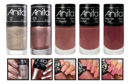 Kit Esmalte Anita 3 Tons De Rosa + 1 Perolado + 1 Glitter