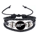 Pulsera Agente 007 James Bond Cuero Trenzado Negro