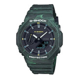 Reloj G-shock Ga-2100fr Dig/ana Original Time Square Color De La Correa Negro/verde Color Del Fondo Negro