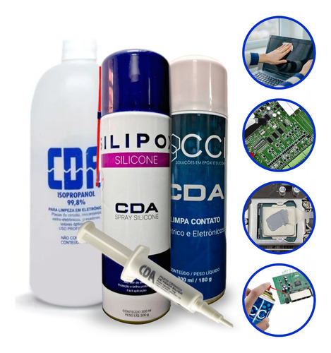 Álcool 99,8% + Limpa Contato + Pasta Prata + Spray Silicone