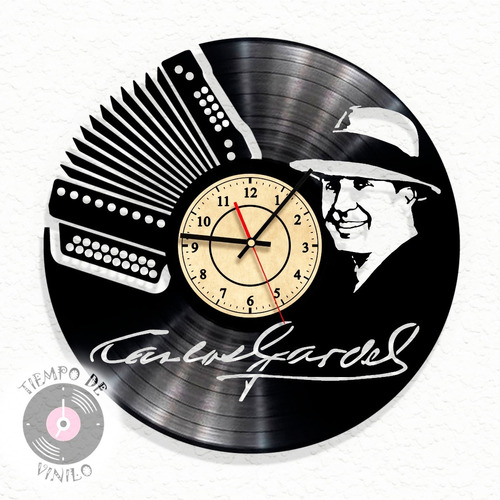 Reloj De Pared Elaborado En Disco De Lp Ref. Carlos Gardel