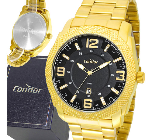 Relógio Masculino Dourado Condor Prova Dágua Original Luxo