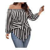 Blusa G For Mujer Con Estampado De Rayas, Mangas Largas, Of