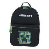 Mochila Grande Escolar Chenson Minecraft Creeper Mc65725-3 Coleccion Cara Mc Color Negro