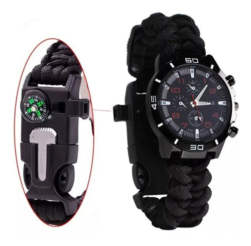 Reloj Watch Camping Supervivencia Silbato Brujula Paracord