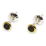 Aros Plata Y Oro Mini Susanito A Rosca Con Cubic Negro