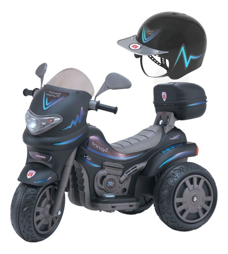 Moto Elétrica 12 V Sprint Turbo Preta Com Capacete Biemme Cor Preto Com Azul Voltagem Do Carregador 110v/220v