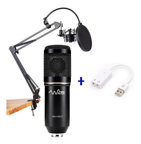 Kit Microfone Condensador Bm800 Plus+ Suporte+ Placa 7.1 Etc