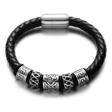 Pulseira Executiva Couro Preta Maori Viking Tribal Fecho Imã