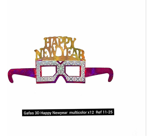 Gafas 3d Happy New Year X 12 Multicolor Cartón Navidad