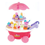 Sorveteria Infantil Carrinho Mini Doceria Com Som Luz Cor Rosa