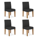 Kit 04 Cadeiras Haia Wood Cinamomo/linho Grafite - M A Cor Da Estrutura Da Cadeira Cinamomo Cor Do Assento Preto Desenho Do Tecido Liso