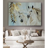 Cuadros Modernos Decorativos 1,20 X 0,70 Caballos Con Dorado