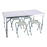 Conjunto Mesa Alumínio Camping Domo Com + 04 Bancos Evolux Cor Branco