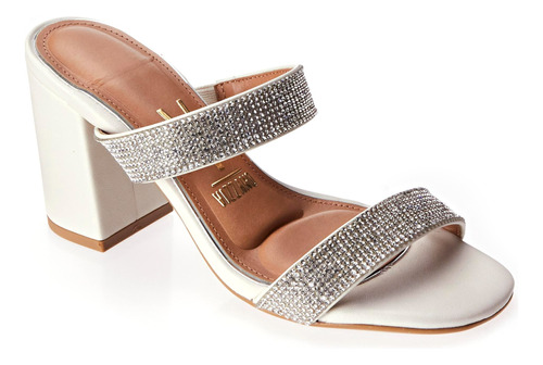 Tamanco Sandália Feminino Com Strass E Salto Alto Vizzano