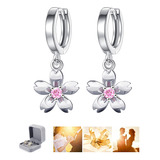 Aros De Flor Rosada Plata 925 Moda Flores Mujer Colgante .