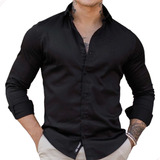 Camisa Social Masculina C Elastano Slim Luxo Executiva