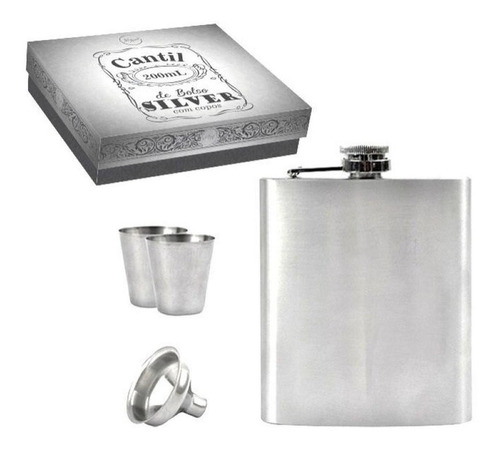 Kit Cantil 200m Inox 2 Copos 1 Funil Porta Bebida De Bolso