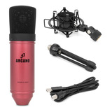 Microfone Condensador Usb Arcano Shakya-red C/ Tripé Mesa Sj