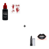 Kit Maquiagem Halloween Sangue Artificial+ Batom Preto 